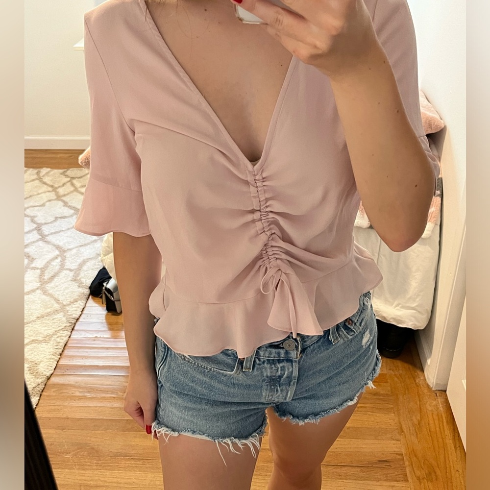 Express Tie-Front Pink Mesh Blouse Flutter Sleeves Size Small